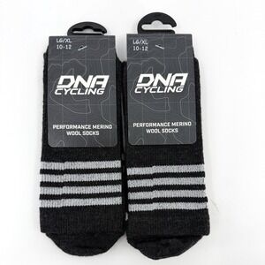 DNA Cycling Merino Wool Socks LG/XL 10-12 Black Gray Performance Crew 2 Pack